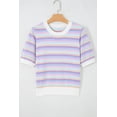 thumbnail image 3 of Chic Women's Short Sleeve Knit Top – Colorful Abstract Striped Design, Versatile Casual Summer Sweater, M, 3 of 10