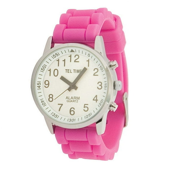 Ladies Touch Talking Watch- Large Face- Pink Rubber Band- Spanish