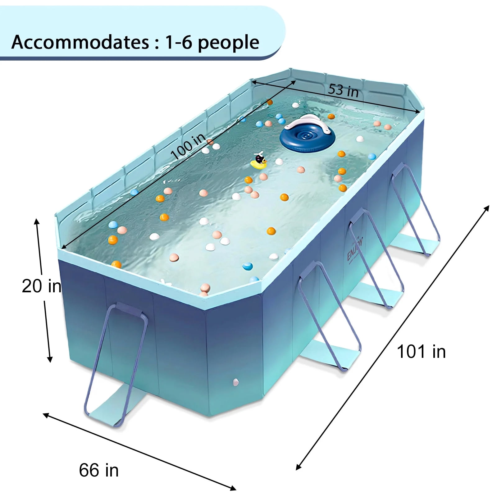 PUEDO Foldable Swimming Pool, Large Non-inflatable Adults Kids Outdoor Pools, with Stable Triangular Braces, Blue, (101" x 66" x 20")