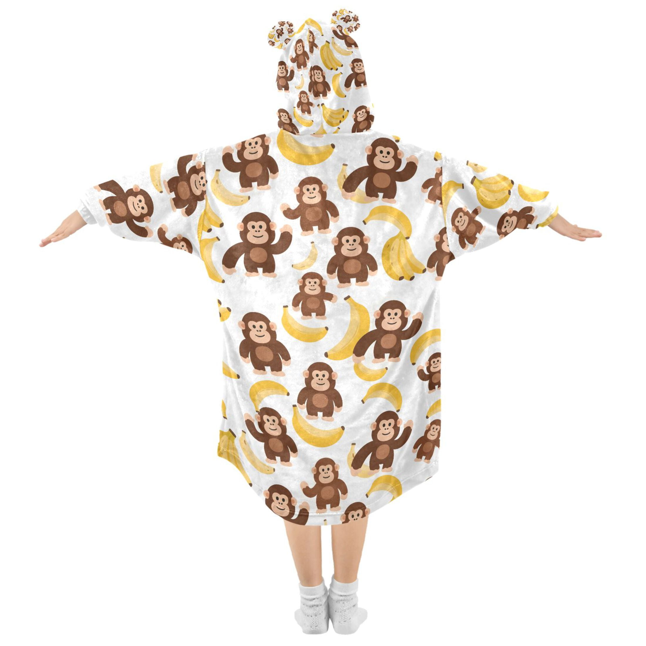 joogoo Wearable Blanket Hoodie for Cartoon Monkey Bananas Cute Oversized Sherpa Hooded 3-14 YR M