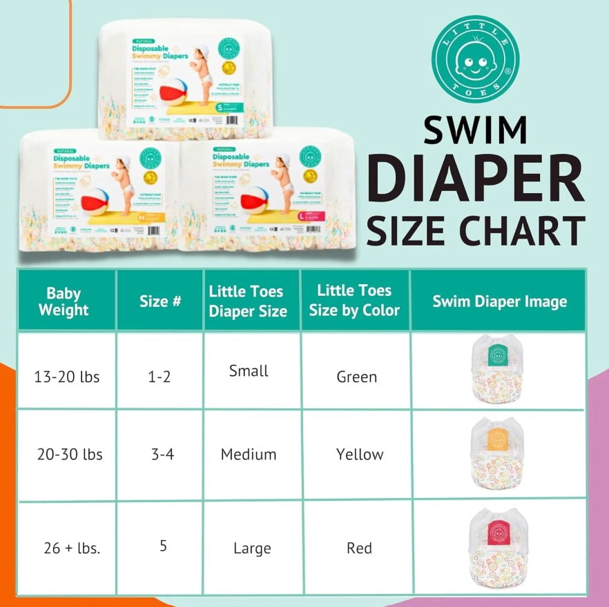 Little Toes Swim Diapers Natural Disposable, Size m, 24 Count