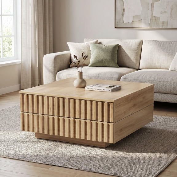 32-inch Square Coffee Table With Stor Sliding Top Oak