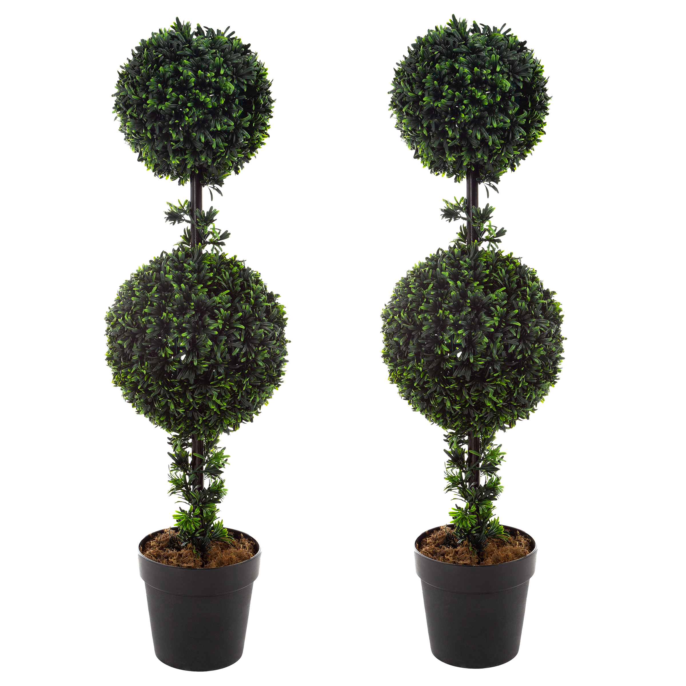 Pure Garden Set of Two 36-Inch Double Ball Podocarpus Topiary Trees