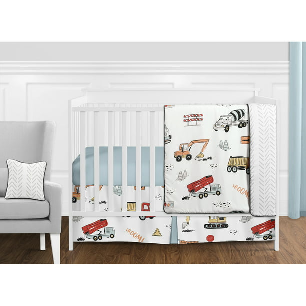 Construction Truck Baby Boy Crib, Yellow And Grey Crib Bedding Sets