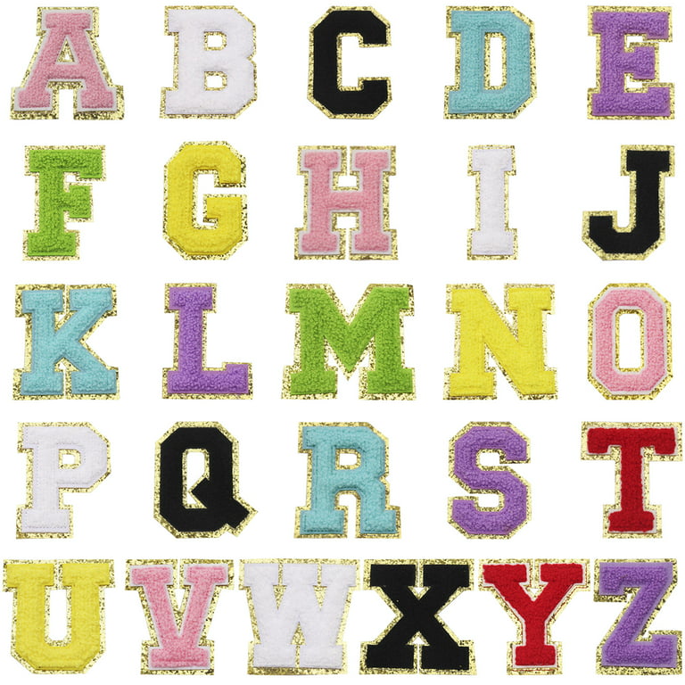 Colorful Stone Iron on Stickers for Clothes Letters 26 Alphabet Letters Fabric  Stickers for Clothing Sew on Appliques with Ironed Adhesive for Hats, T  Shirts, Shoes, Bags, Jeans