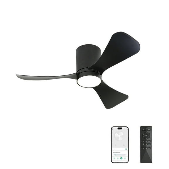 LEDET 42 in. 3-ABS Blades Black indoor Smart Flush Mounted Ceiling Fan with Remote,for Bedroom Diningroom and Livingroom
