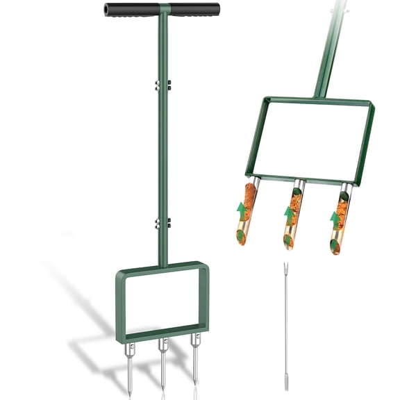 Risop 38“ Lawn Aerator, 2 in1 6 Corer Plug Aerator with Soft Rubber Grip, Manual Grass Aerator for Loosening Soil and Improving Lawn Health