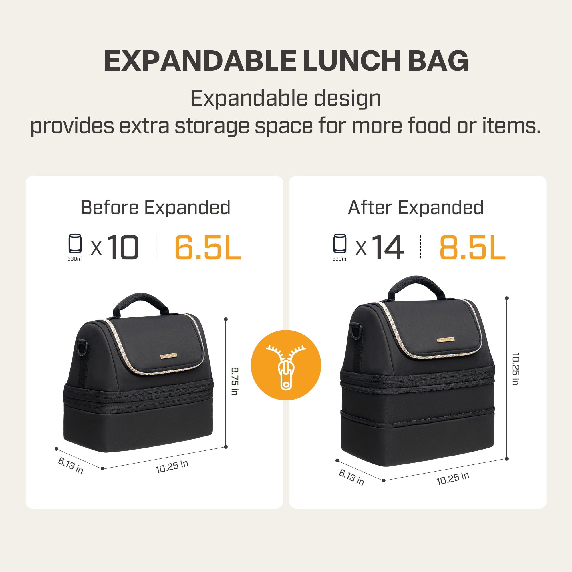 EVERFUN Expandable Lunch Bag for Women with Container, Double Deck Lunch Box Insulated Leakproof Large Cooler Bag with Adjustable Strap