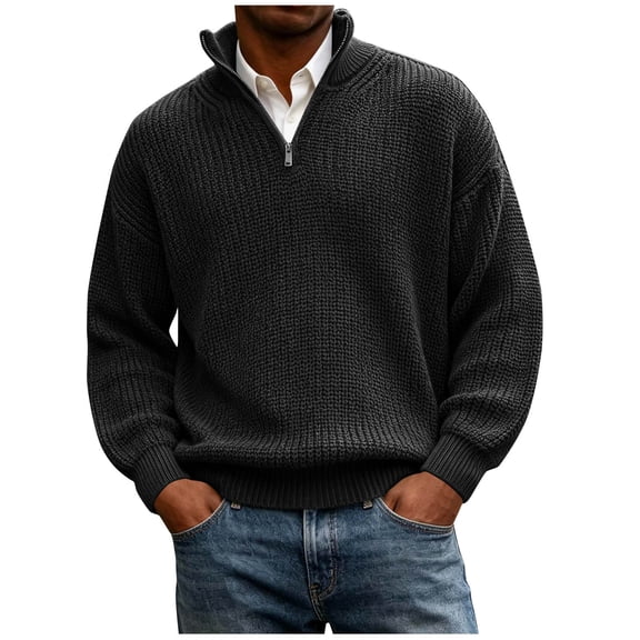 successthop Sweater for Men Long Sleeve Mock Neck Tops Quarter Zip Knitwear Ribbed Cuff Big and Tall Fall Casual Clothes