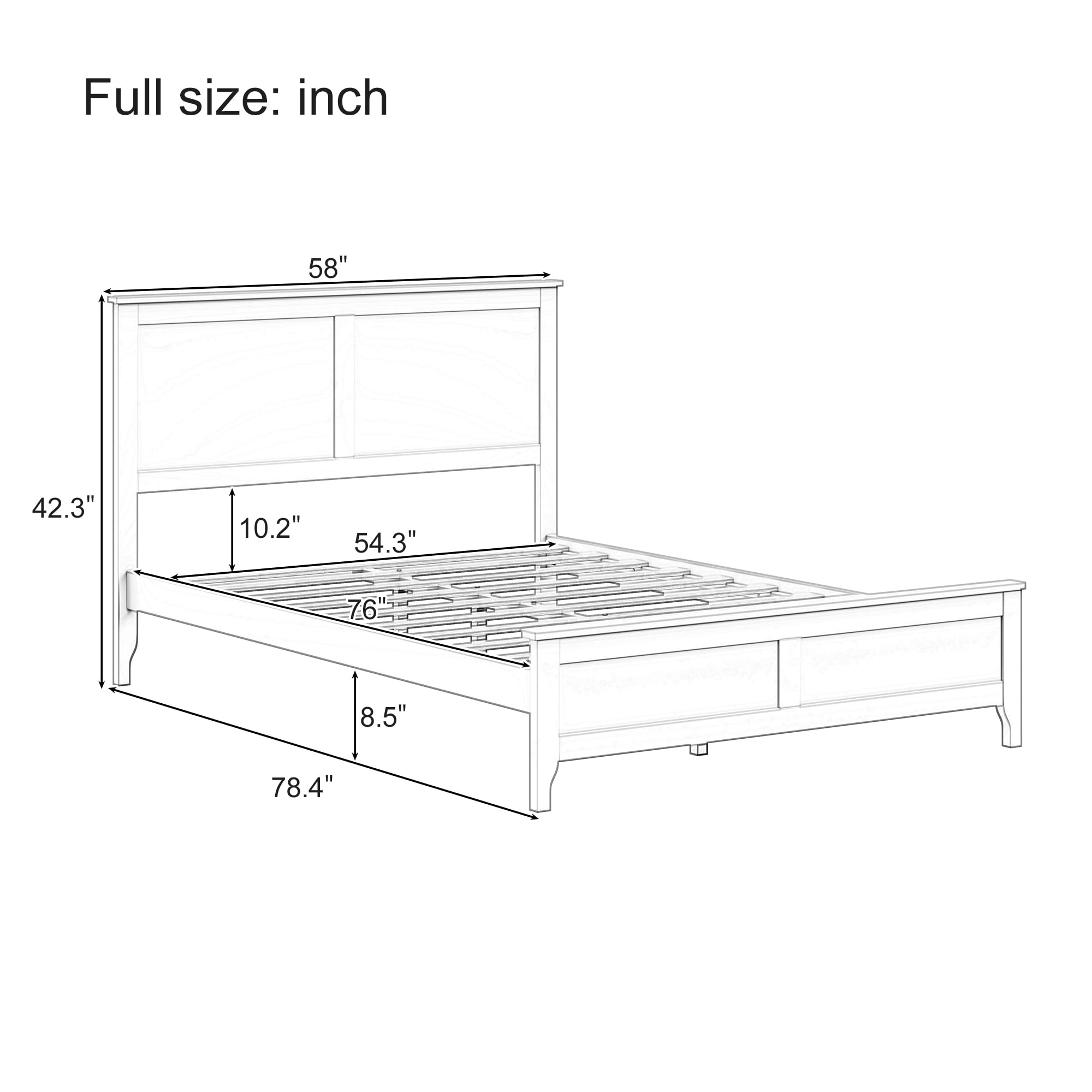 Euroco Wood Full Size Platform Bed, Wood Color