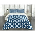 thumbnail image 3 of Ambesonne Navy Quilted Bedspread Set 3 Pcs, Old Rounds Oval, Queen Size, Royal Blue White, 3 of 5