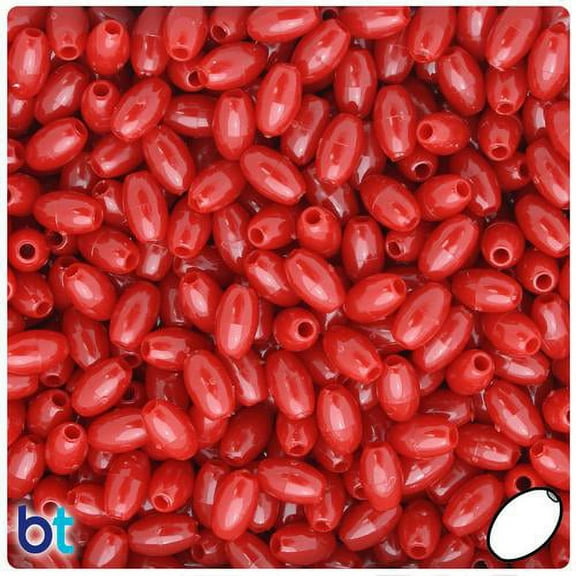 BeadTin Red Opaque 9mm Oat Plastic Beads (500pcs)