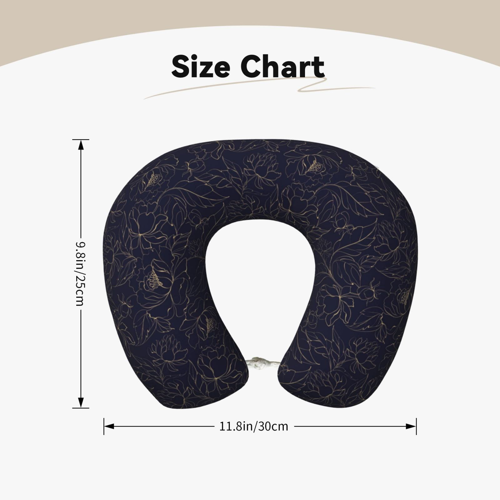 Xecao Copper-Gold Gloss Outline Peony Print Memory Foam Cervical Neck Pillow Versatile U-Shaped Pillows for Home,Office,Camping,Travelling,Soft Washable Cover