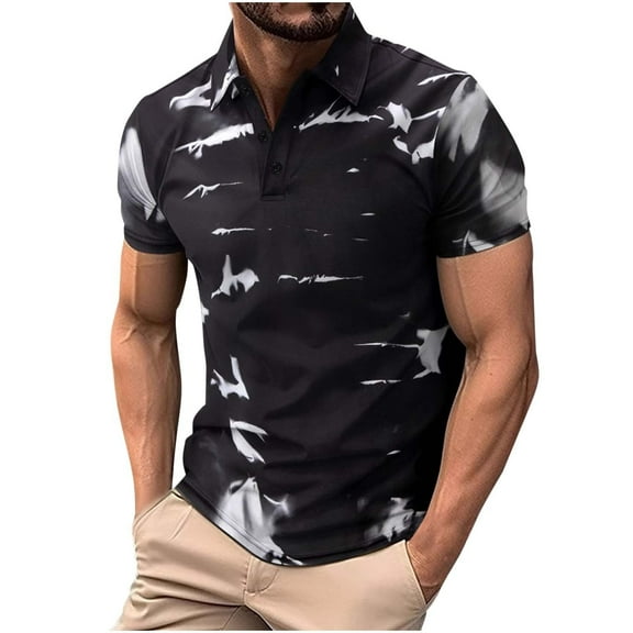 Generic Mens Golf Shirt Moisture Wicking Quick-Dry Print Performance Polo Shirts for Men