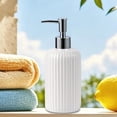thumbnail image 6 of Glass Soap Dispenser with Pump, Vertical Stripe Refillable Hand Soap and Dish Soap Bottle for Bathroom Kitchen Countertop, White, 6 of 6