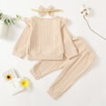 thumbnail image 4 of 6 Months Baby Girls Clothes 12 Months Girls 3PCS Sweater Outfits Set Solid Color Infant Girls Long Sleeve Top Pants Set with Headband Apricot, 4 of 10
