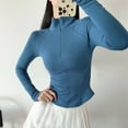 thumbnail image 4 of ChaoHeng Women 2024 Promotion on Plus Size Tops Clearance $10,Fall And Winter Fashion Solid Woman V-Neck Long Sleeve T-Shirt Loose Blouse Tops(Blue,M), 4 of 5