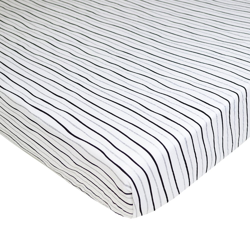 American Baby Company 100% Natural Cotton Fitted Pack and Play Sheet 39" x 27" - Soft & Breathable Pack N Play Sheet for Playpen, Playard & Mini Crib Mattress, Silver Black Stripe, for Boys & Girls