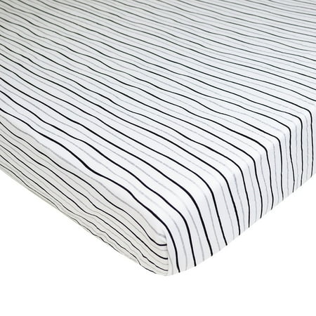 American Baby Company 100% Natural Cotton Fitted Pack and Play Sheet 39" x 27" - Soft & Breathable Pack N Play Sheet for Playpen, Playard & Mini Crib Mattress, Silver Black Stripe, for Boys & Girls