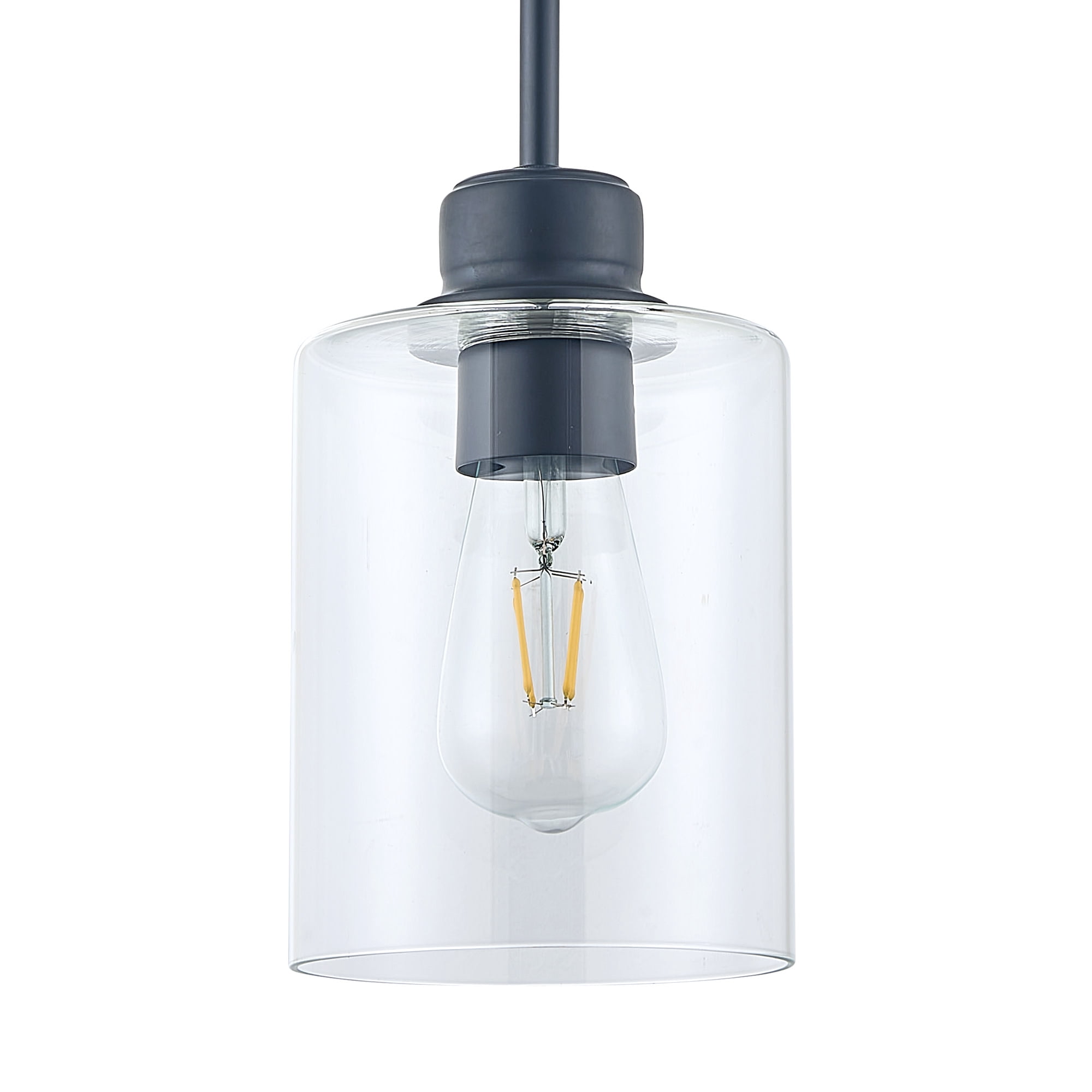 Matte Black Haddie 1-Light Mini Pendant, Dimmable with Clear Glass Shade, Sloped Ceiling Compatible, 2-Pack