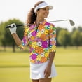 thumbnail image 3 of Aplkyhs Colorful Hippie Flower Women's Golf Shirt and Sun Visor Hat Set Fit Plain 3/4 Sleeve Golf Shirts Sports Sun Visor Hat for Shopping and Daily Wear Breathable Fabric Quarter Zip, 3 of 7