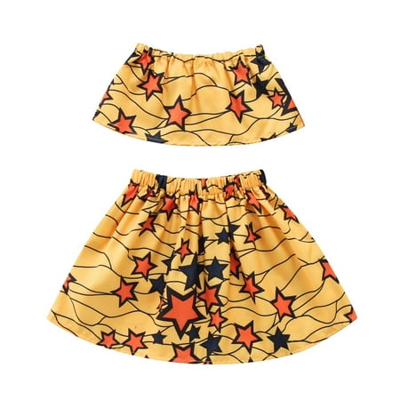 

YFPWM Toddler Girls Clothes Infant Girl Outfit Toddler Kids Baby Girls Summer Clothes Boho Style Print Vest Tops Skirts Outfits Set Yellow 6-12 Months