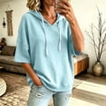 thumbnail image 2 of Bigetiay Hoodie Women Relaxed Fit Short Sleeve Hooded Sweatshirt for Summer V Neck Pullover Top Women Sweatshirt Sky Blue Hoodie Women, Size XL, 2 of 5