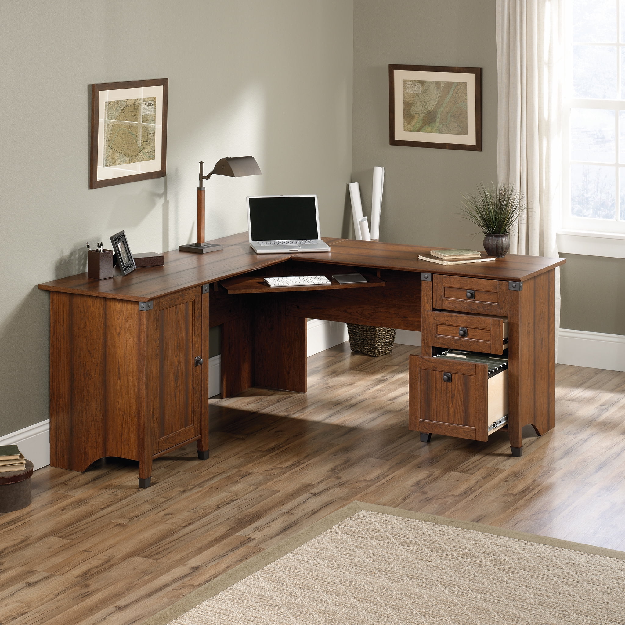 Sauder Carson Forge Corner Computer Desk, Washington Cherry Finish
