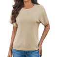 thumbnail image 5 of Short Sleeved Solid Color Women Casual Crew Neck Short Sleeve Knit Sweater Tops, 5 of 6