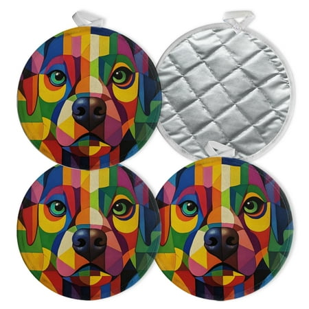 

4 PCS Pot Holders for Kitchen Potholders Sets with Hook for Oven Cooking Baking Artisticcanine Print Of Colorful Art Dog Head