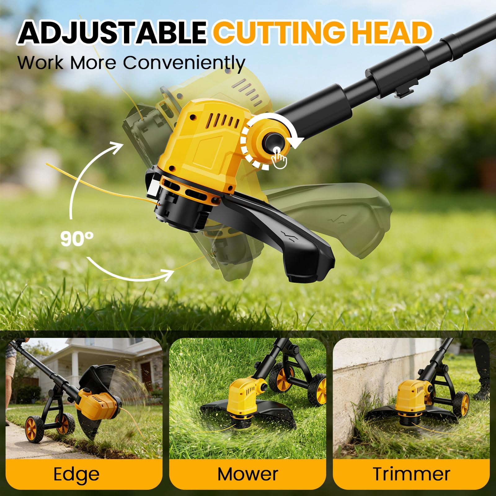 Cordless String Trimmer With Wheels  14-inch 2x3.0ah 21v Weed Eater Electric Lawn Mower Wacker Brush Grass For Garden Yard