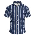 thumbnail image 5 of Men's Summer Lapel Button Striped Shirt Casual Short Sleeve Tops Lightweight Breathable Comfortable Fashion Daily Office Beach Vacation Outfits | JASKFLY,Blue L, 5 of 6