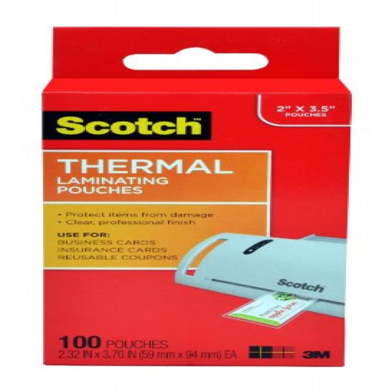 Scotch Thermal Laminating Pouches, 2.32 x 3.70Inches, Business Card
