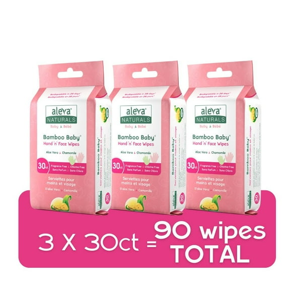 Aleva Naturals Bamboo Baby Serviettes pour Mains et Visage - 90ct (30 Serviettes x 3)