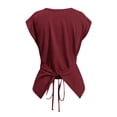 thumbnail image 7 of CIENVNSTG Womens Slim Fit Stretchy Cropped Tops Round Neck Cap Sleeve Cross Wrap Twist Front Ruched Casual Summer Daily Wear Blouses Deep Red S, 7 of 7