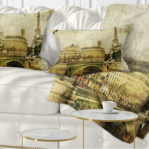 Designart Vintage Paris - Abstract Cityscape Throw Pillow - 12x20