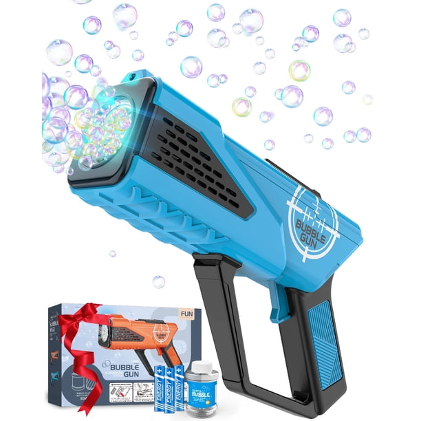 Máquina de burbujas Bubble Gun Boerfmo para niños con solución y baterías