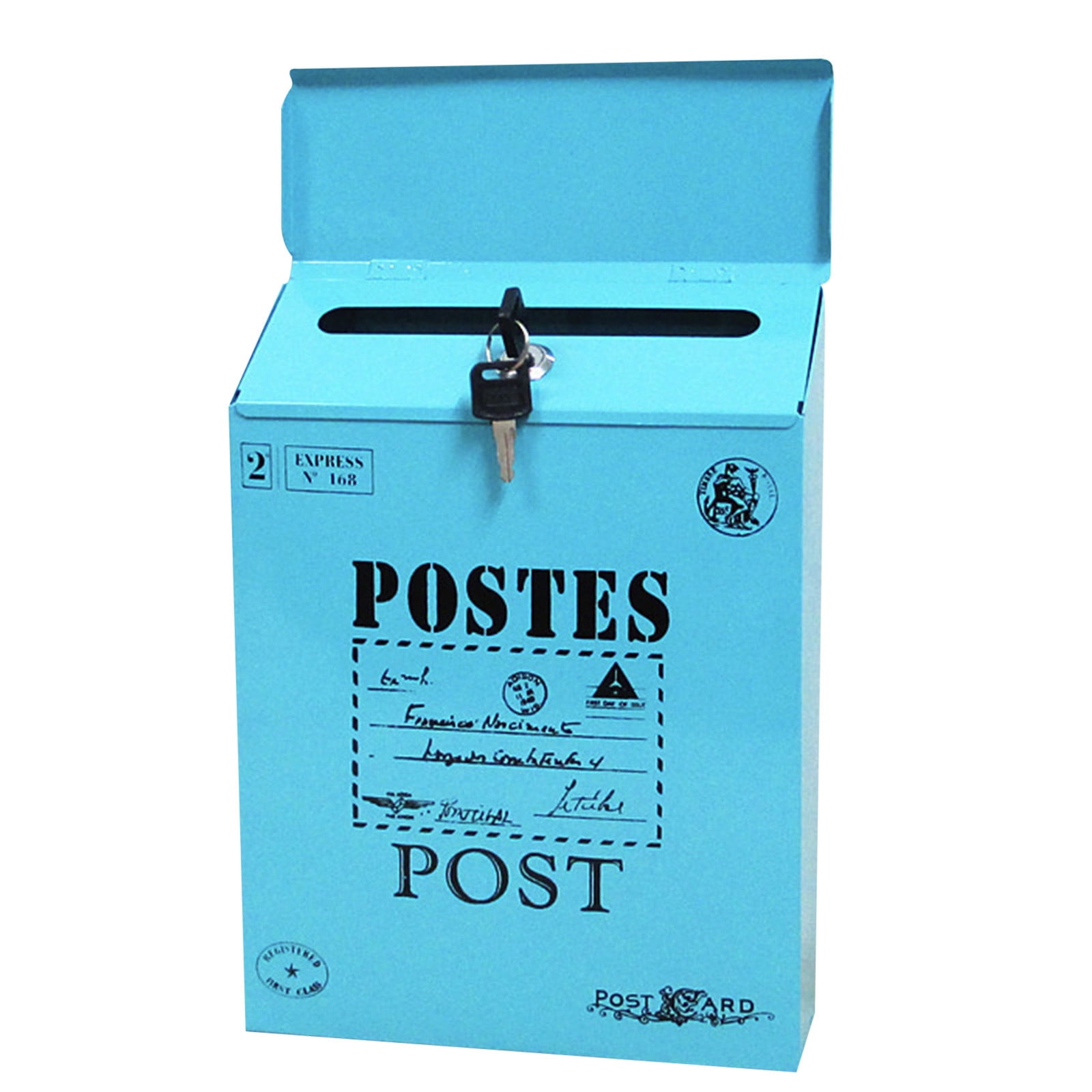 Metal Tin Postbox Locking Waterproof Post Card Mailbox Vintage Wall Hanging