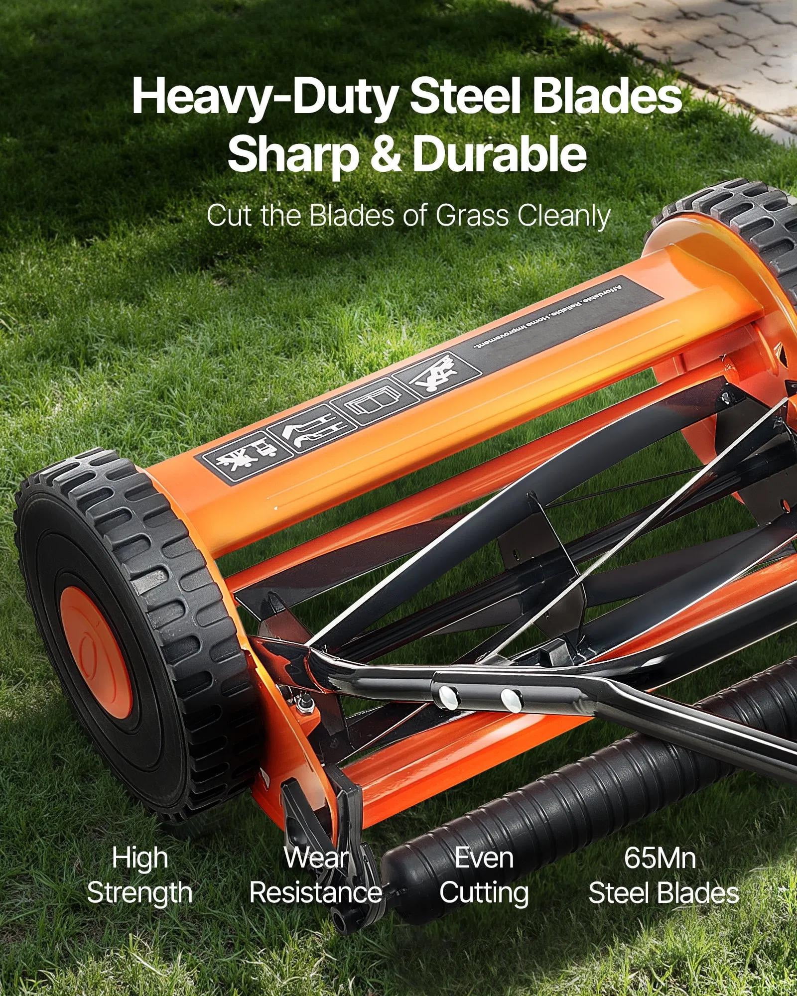 16" Manual Push Reel Lawn Mower 5-Blade Adjustable Height Grass Catcher 2 Wheels