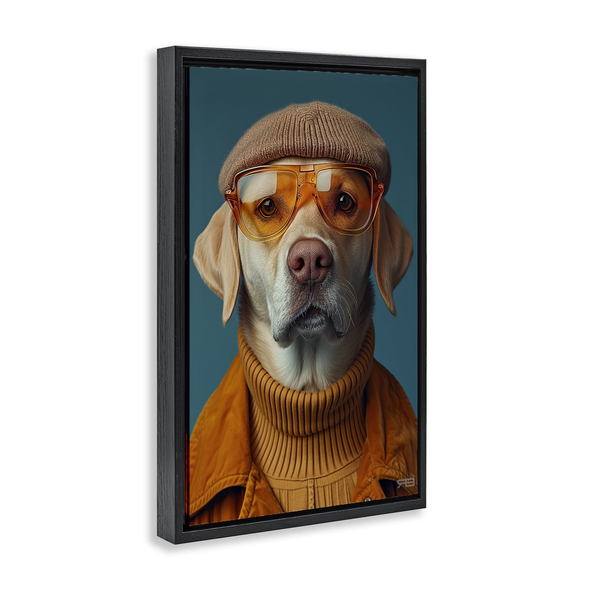 Stupell Industries Dog in Knit Fashion Animals & Insects Painting Black Floater Framed Canvas Art Print Wall Art, 21 x 31