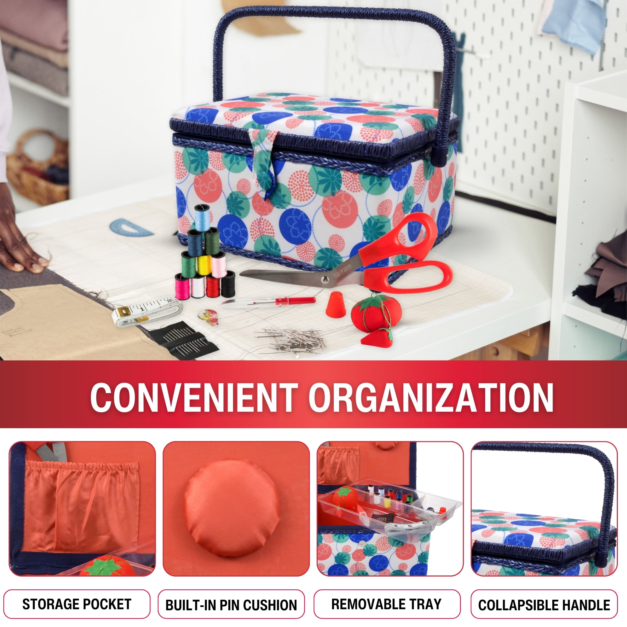 SINGER Sewing Basket with Complete Sewing Kit and Notions Set