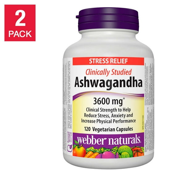 Webber Naturals Ashwagandha, 2 x 120 CAPSULES, DOSAGE: 3600MG, Vegetarian