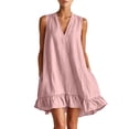 thumbnail image 2 of Horkkom Linen Dress Women V Neck Solid Color Sleeveless Summer Dresses Beach Casual Flowy dresses, S-2XL, 2 of 7