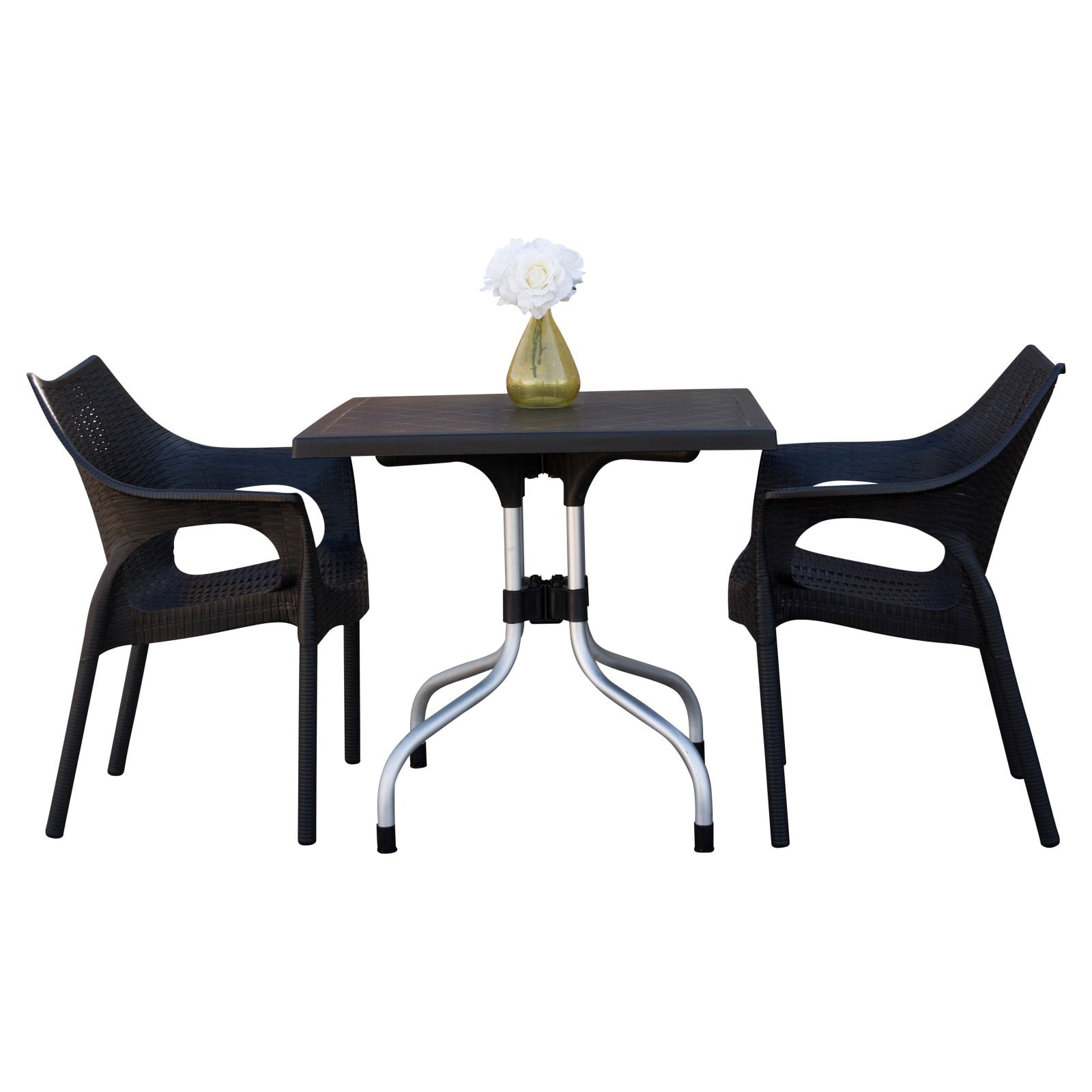 Strata Furniture Lyra Resin Wicker Patio Bistro Set with Carina Chairs