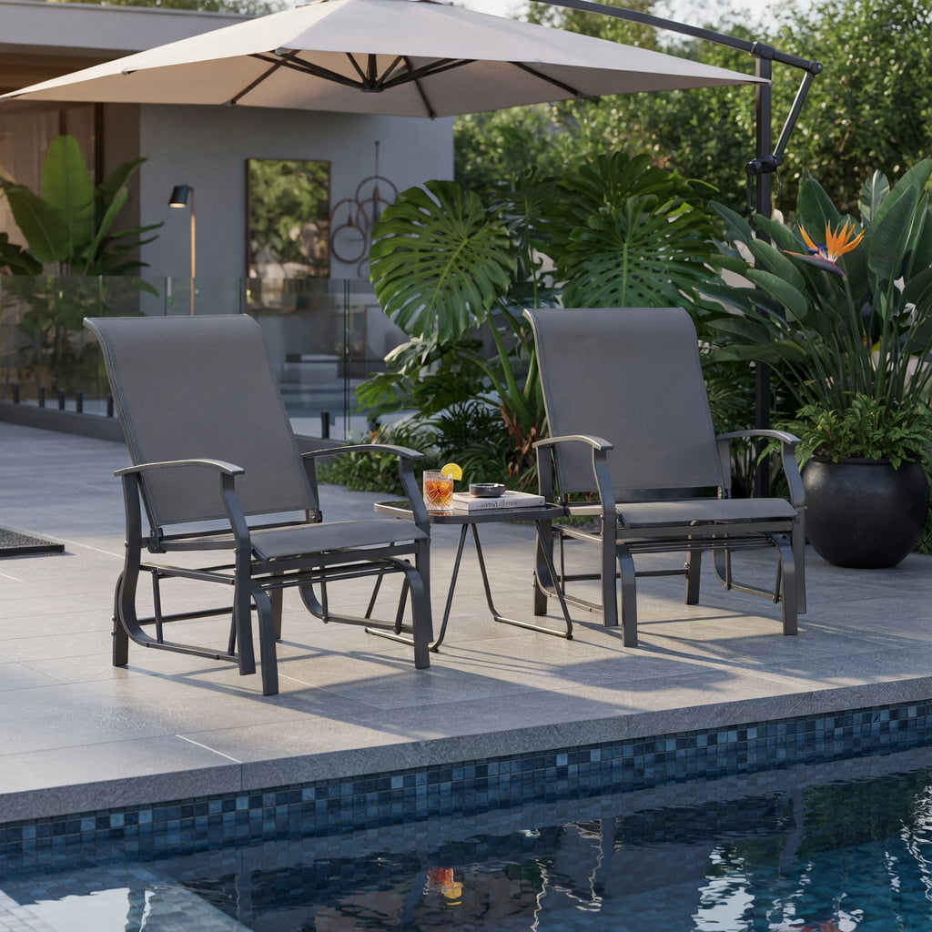 Hommoo 2-Piece Outdoor Glider Chair Set, Ergonomic Patio Rocking Chairs with Breathable Fabric Seats and Heavy-Duty Metal Frame, Gray