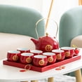 thumbnail image 2 of Chinese Traditional Wedding Tea Set，Red Ceramic Double Happiness KungFu Tea Set 1 Teapot 8 Teacups 1 Square Tea Tray 1 Gift box For Married Couples To Toast Engagement Dowry, 2 of 8