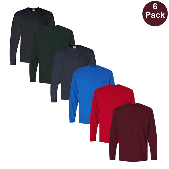 Gildan DryBlend Long Sleeve T-Shirt, Men Comfortable Cotton and Poly Blend Mix Color Tee 6 Pack, S