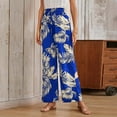 thumbnail image 4 of Mlqidk Pants for Women Tropical Loose Fit High Waisted Pant DrawstringWide-Leg Beach Pants Summer Boho Floral Print Trousers with Pockets Royal Blue S, 4 of 5
