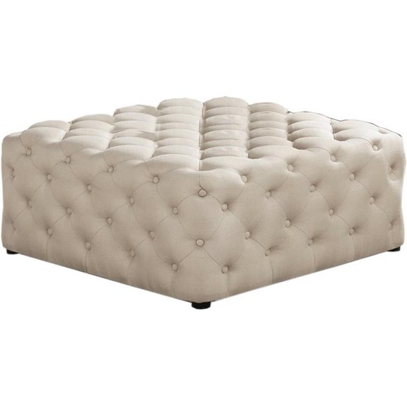 Best Master Furniture Kelly Square Transitional Linen Fabric Ottoman in Beige