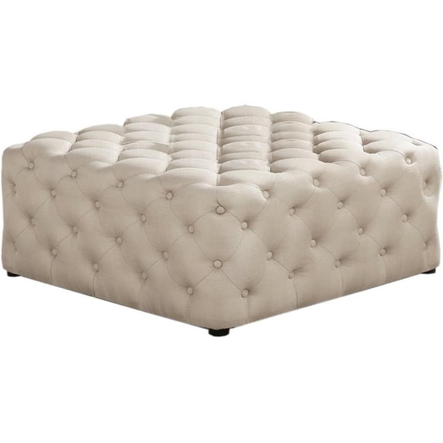 Best Master Furniture Kelly Square Transitional Linen Fabric Ottoman in Beige